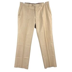 Tzarelli Italy Men's Tan Pinstripe 100% Wool Dress Pants Sz 34x27.5 Sufeer 150s